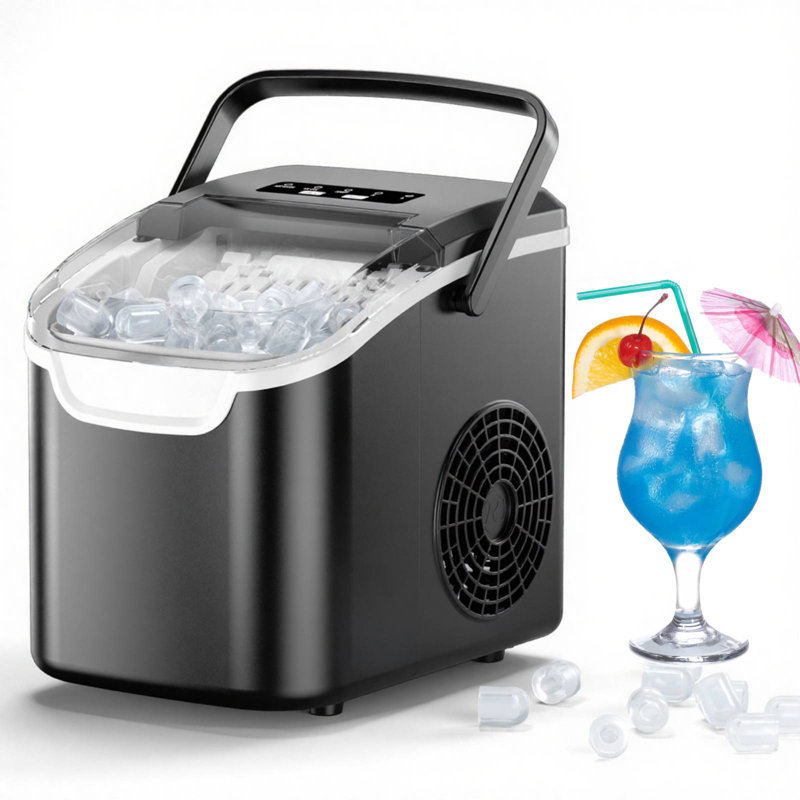 Efficient Portable Countertop Ice Maker: Quick 8-Cube In 6 Mins, Up To 26Lb/Day, 2 Ice Sizes, Perfect For Home/Party/Travel Black