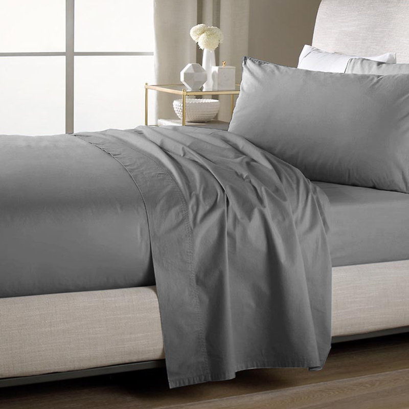 Simple drap plat / dessus seulement, microfibre ultra douce à double brossage, Gris, Drap plat double