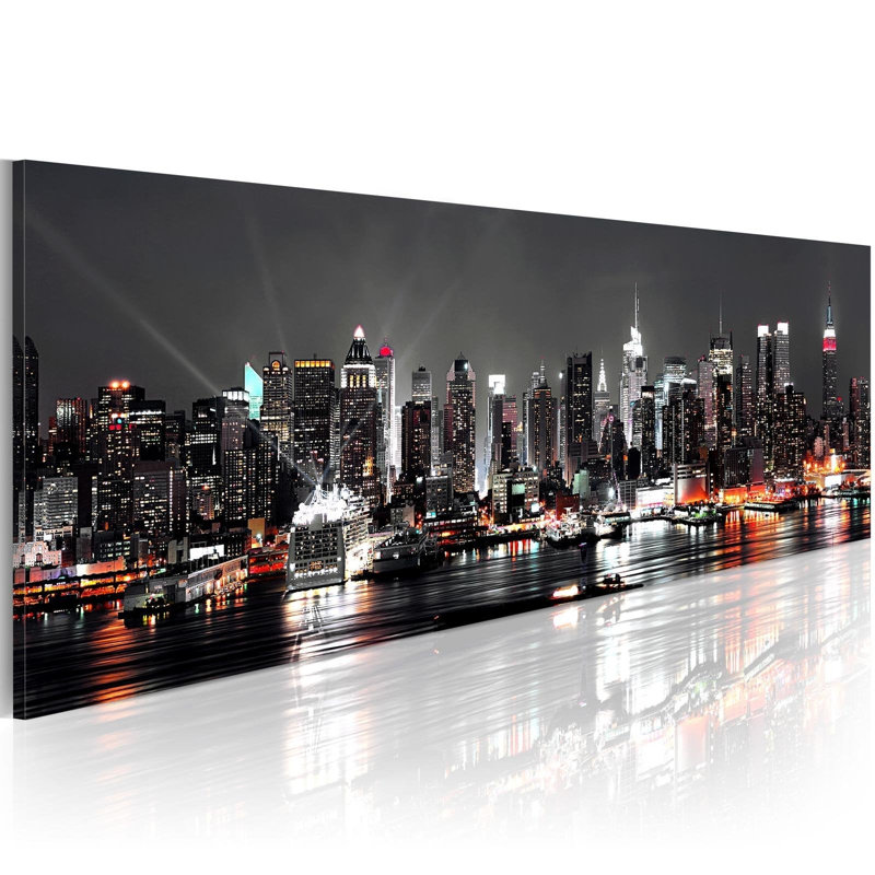 Kyrto NY City At Night sur impression sur toile, H 18 po x l 53 po x P 0,7 po