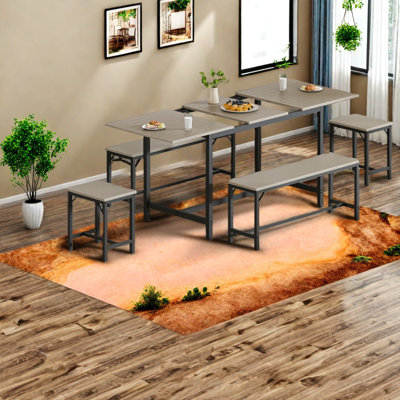 Extendable Dining Table Sets(must Include Both Table And Chair), Wood Metal Modern Kitchen