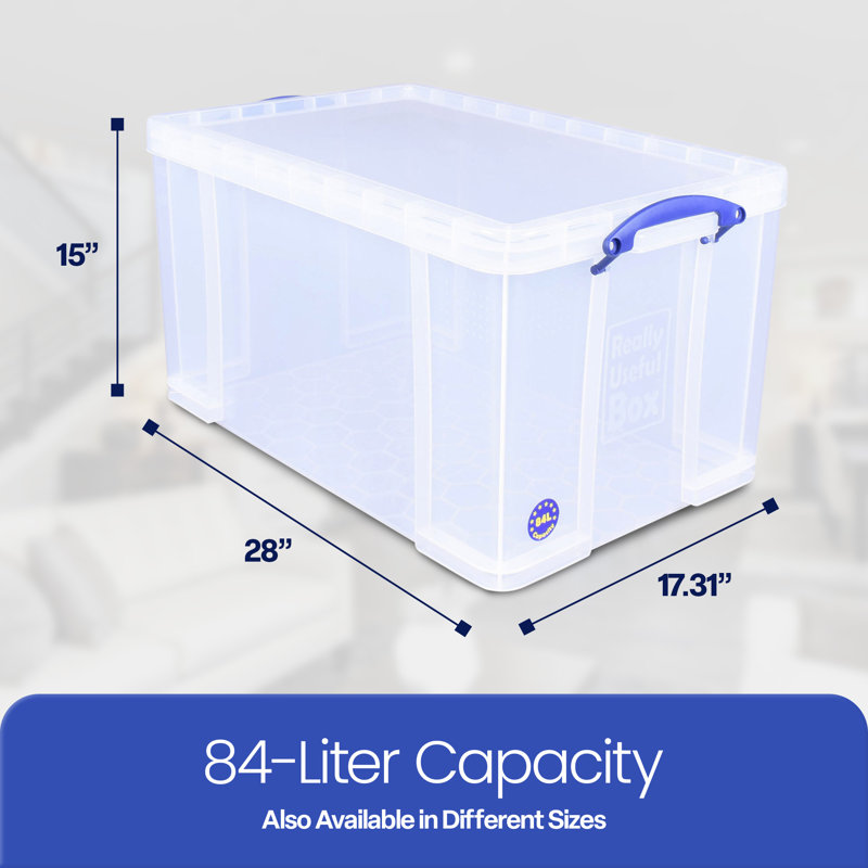  84L Storage Bin w/Snap Lid & Clip Lock Handle, 2 Pack, Clear