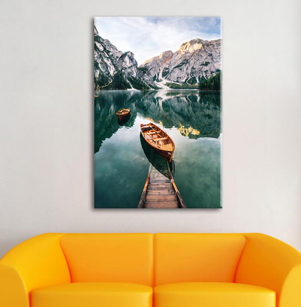 Leinwandbild Pier am Pragser Wildsee