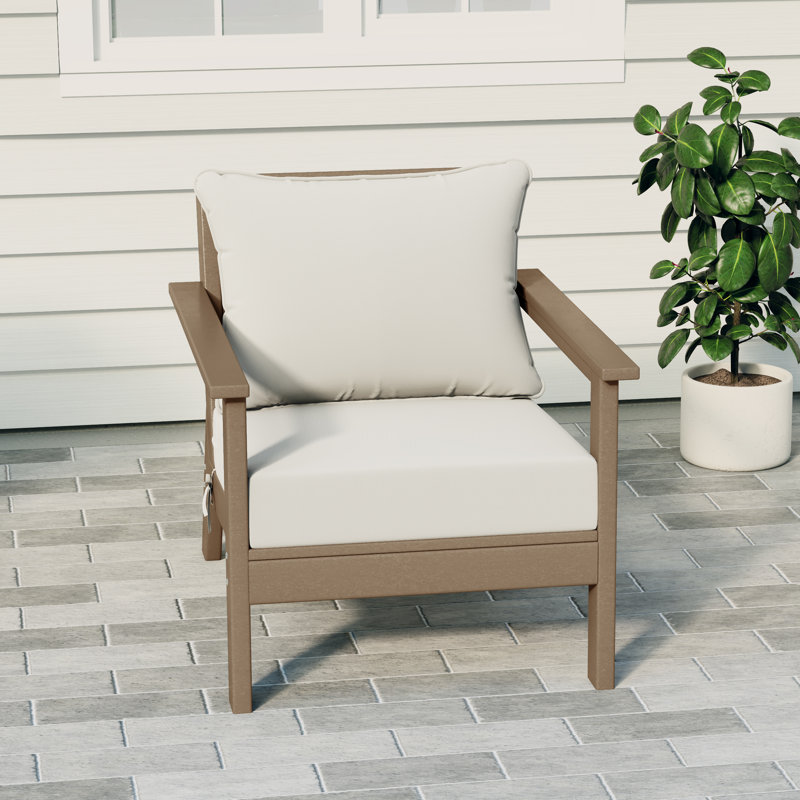 Hydea Deep Seating Chair With Cushions, White, Weathered Wood