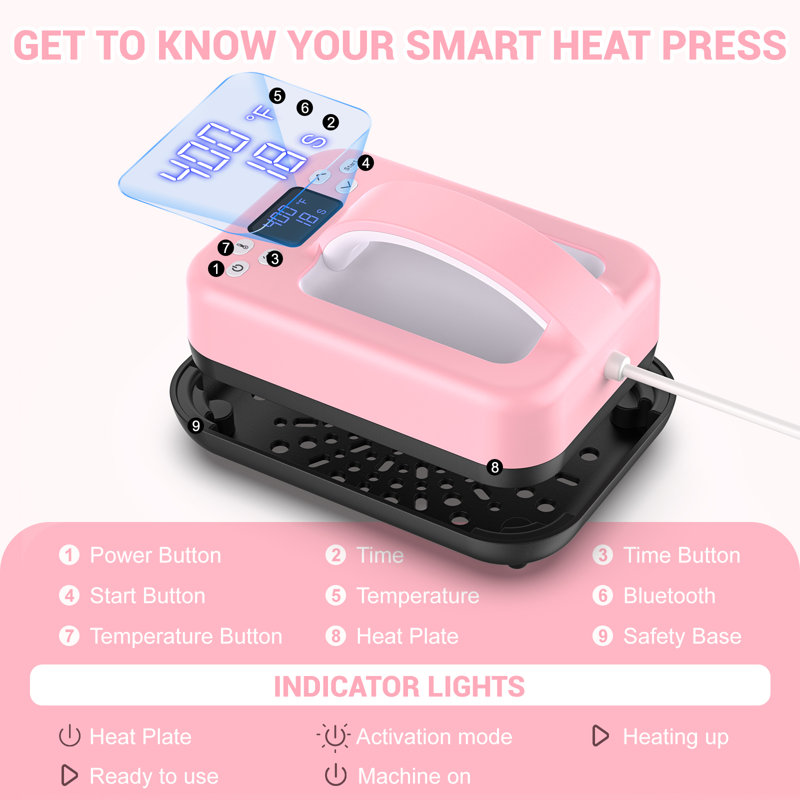 Heat Press Machine With Phone App Smart Shirt Press, Pink