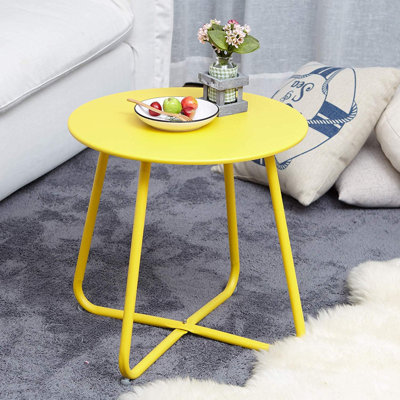 Ebern Designs Steel Patio Side Table, Weather Resistant Outdoor Round End Table