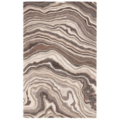 Jamarin Hand Tufted Wool Cotton Abstract Rug in Brown/Ivory