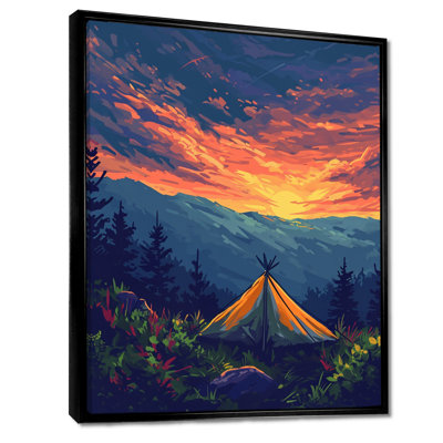 Quietude Tent Under Pink Mountain Sunset - Camping Travel Wall Art Print