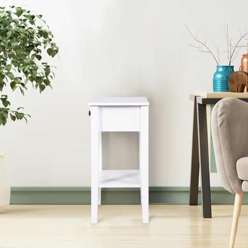 25.6"h White Floor-standing Storage Table With Drawer And Open Shelf For Home