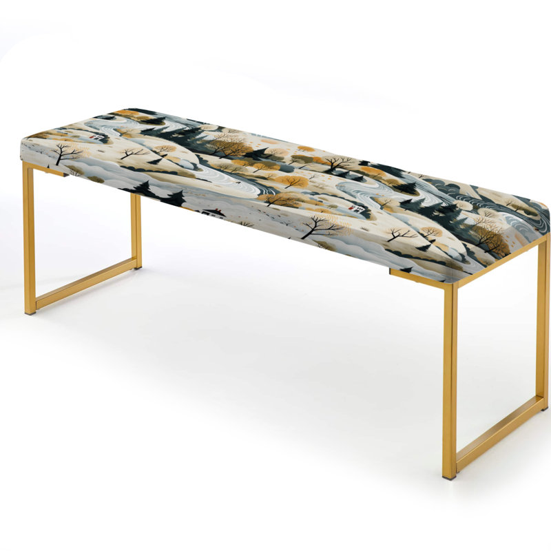 Winter Scandinavian Landscape - Floral Upholstered Gold Bench