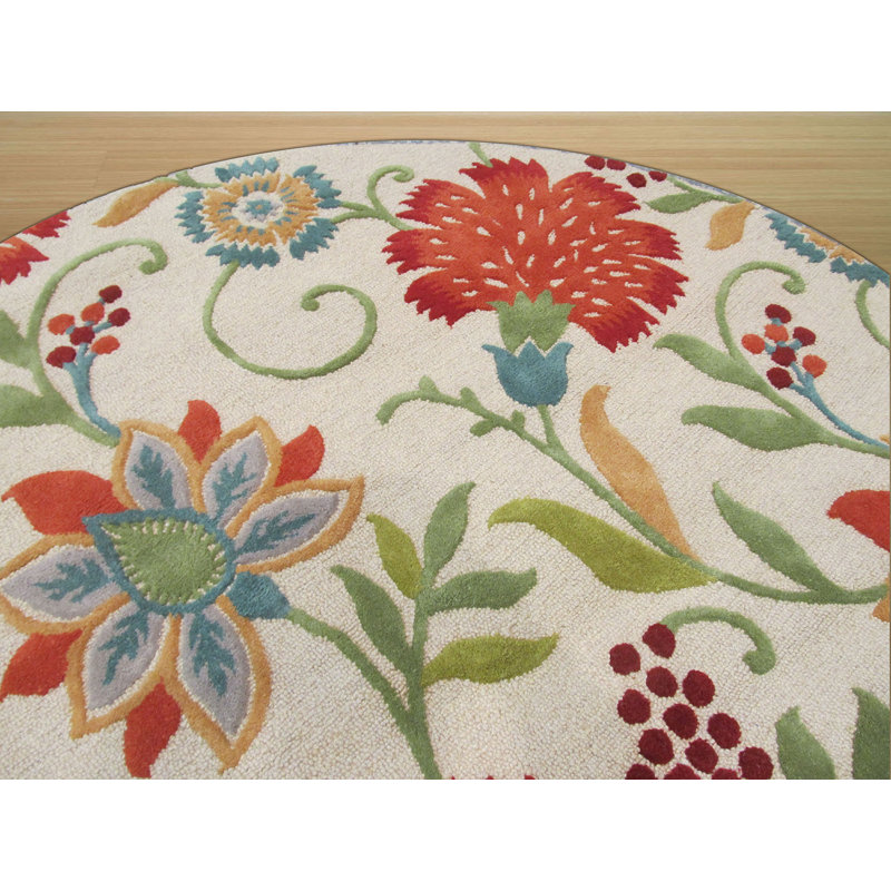 Tapis ivoire en laine touffeté à la main Bianca Luna, Rond 6 pi
