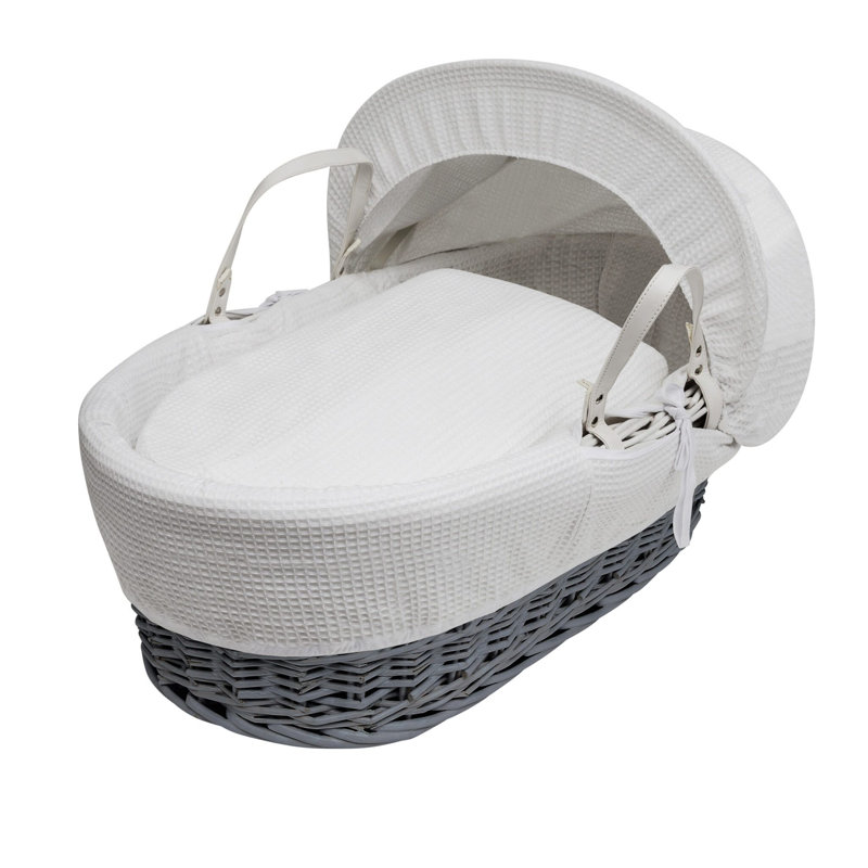 Moses Basket with Bedding with Mattress, White, Grey