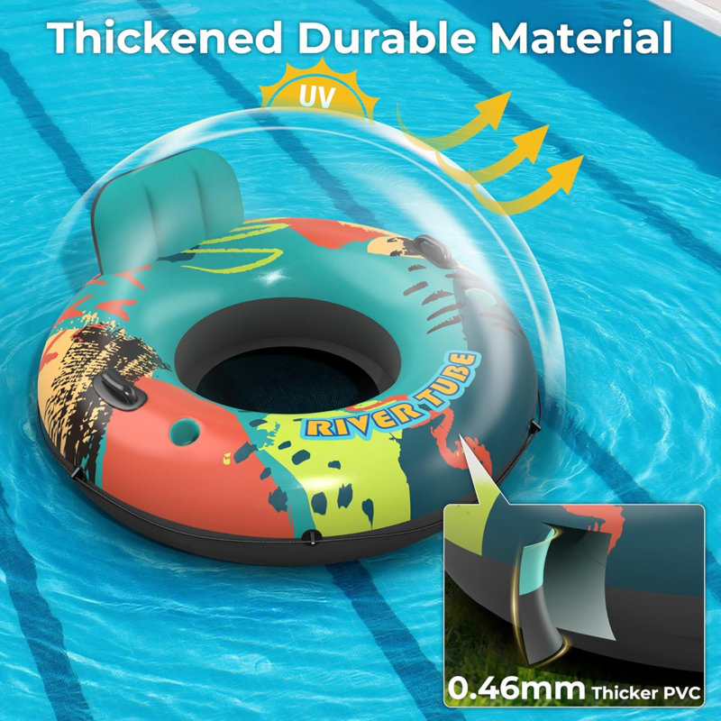 Flotteur de rivière robuste pour adultes, flotteur de radeau gonflable pour piscine Lake Beach avec porte-gobelets intégrés, dossier ergonomique, poignées durables et corde de maintien, capacité de poids de 360 lb