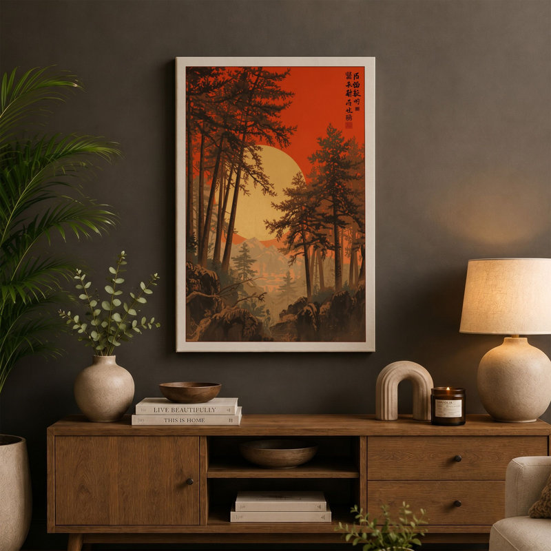 Forest at Dawn Japandi - Wrapped Canvas, 18x12 - 45.7 x 30.5 cm, White Border