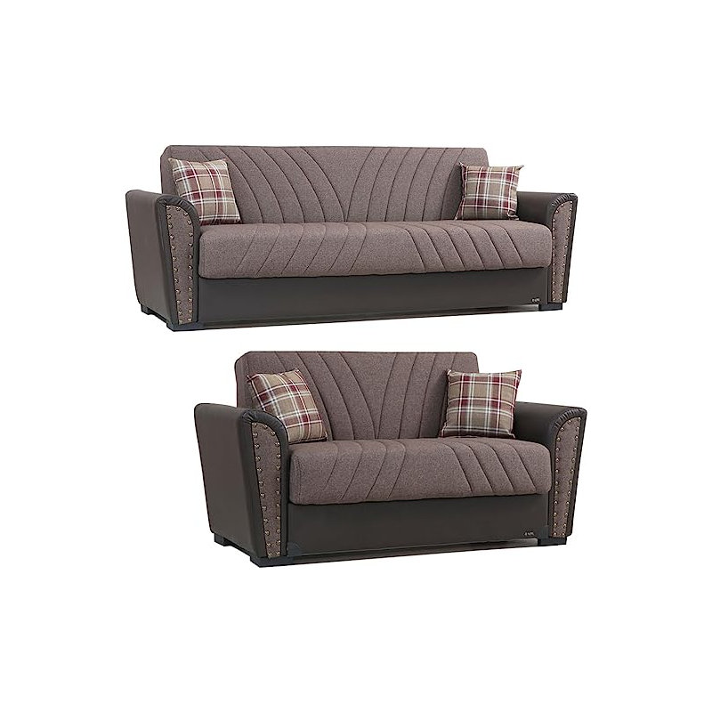 Canapé-lit convertible en tissu Sundon , Mélange de polyester brun