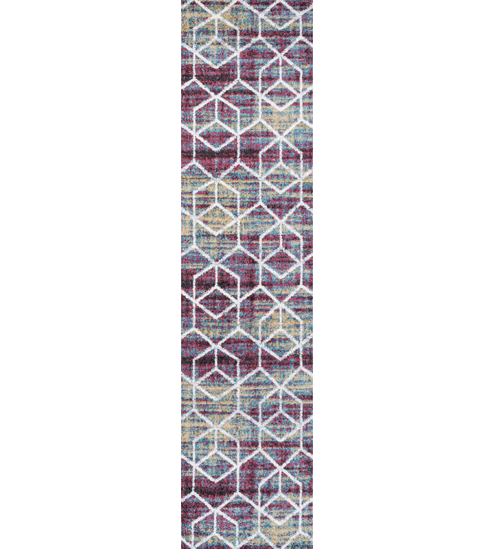 Mashawna Blocks Modern Geometric Multi/White Rug, Runner 2' x 8'