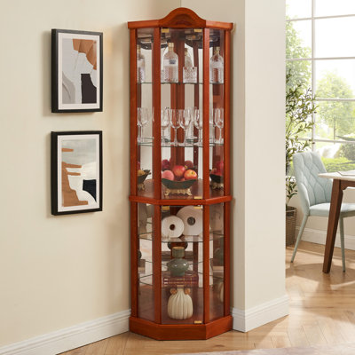 Oak Finish Cabinet With Glass Shelves And Adjustable Shelf Heights Elegant Trim