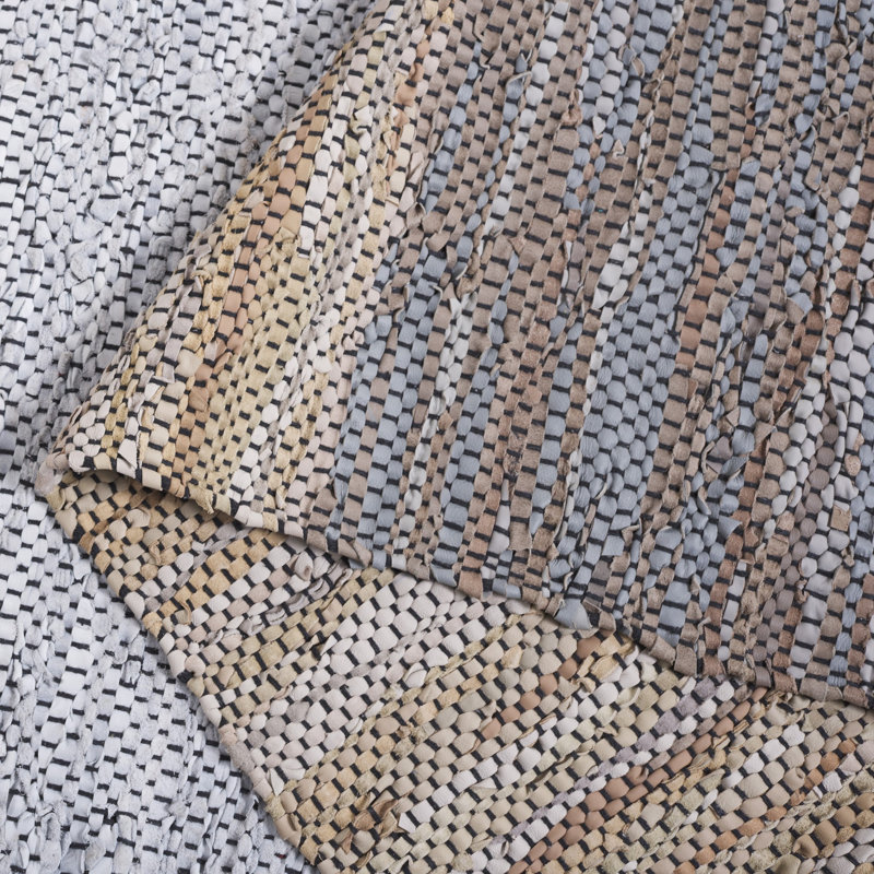 Grube Hand Woven Leather/Cotton/Jute Rug in Gray/Beige, Rectangle 5' x 8'