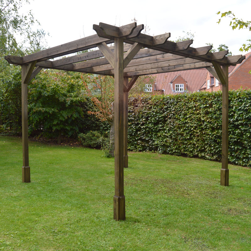 Randi Manufactured Wood Pergola, Rustic Brown, 270cm H x 300cm W x 300cm D