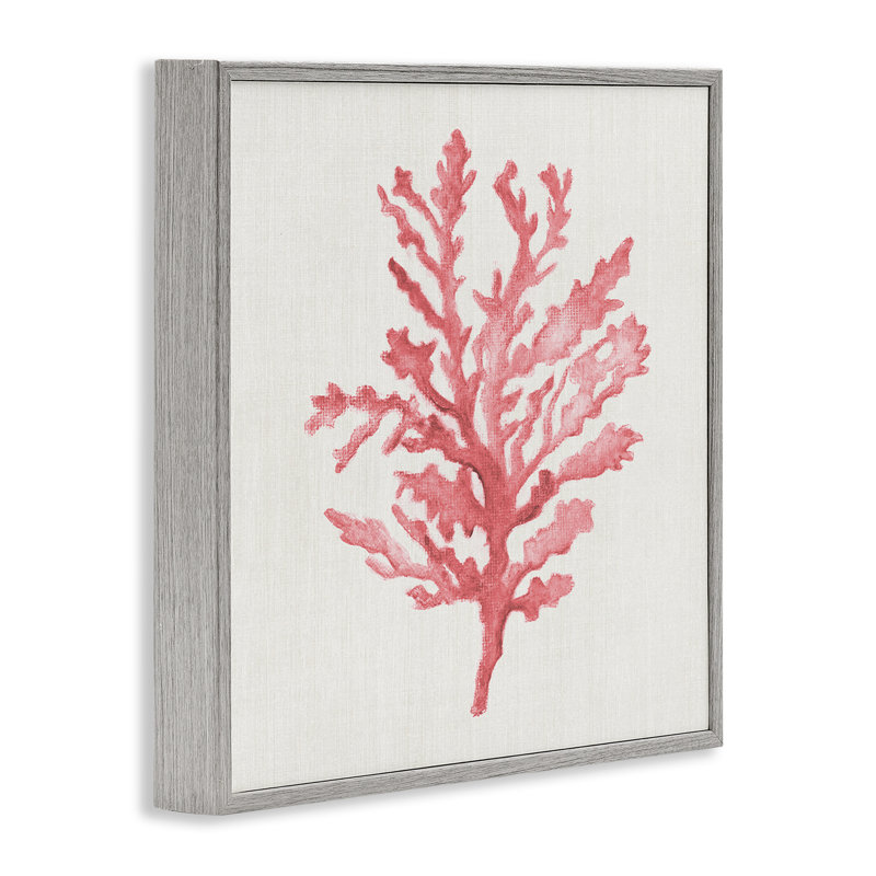 Estampe numérique Rosy Pink Coral Branch, design par Janet Tava, H 12 po x l 12 po, Giclée de ferme grise encadrée