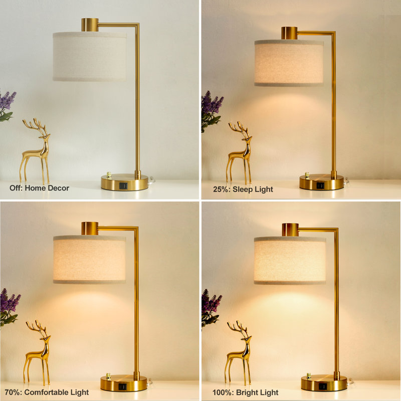 Navreet Table Lamp Set with USB C+A Charging Ports Fully Stepless Dimmable Bedside Lamp (Bulbs Included), Gold