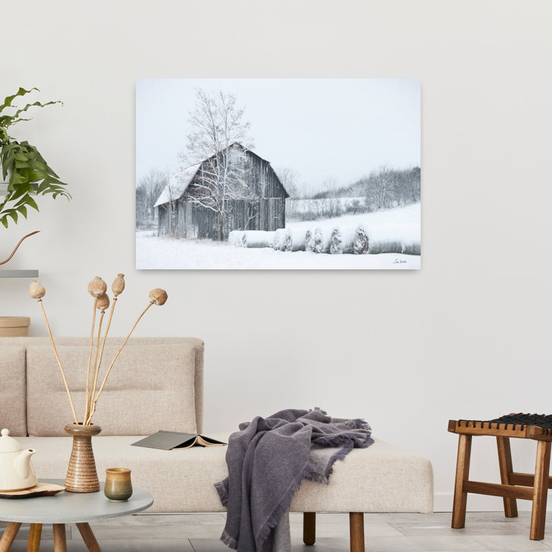 Neige à la campagne, paysage contemporain abstrait, art hivernal, H 36 po x l 24 po