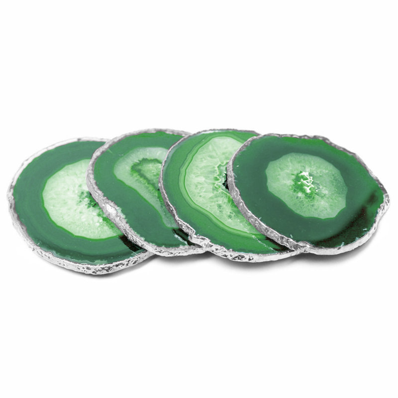 Dessous de verre en pierre d’agate, Vert / argenté, Oui