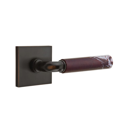 Emtek Select Passage Leverset w/ Square Rosette & R-Bar Stem, Rosso Levanto Marble Lever (CF)