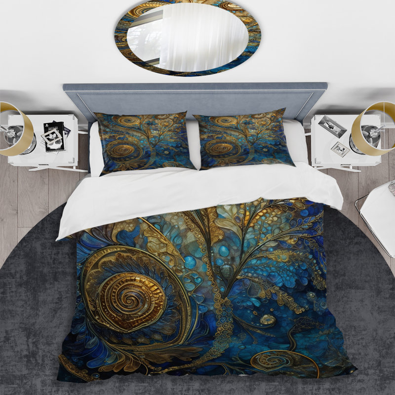 Ensemble de housse de couette en microfibre / polyester bleu et doré Melody Of Boho II