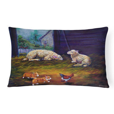  Coussin décoratif intérieur / extérieur Corgi Chaos in the Barn with Sheep