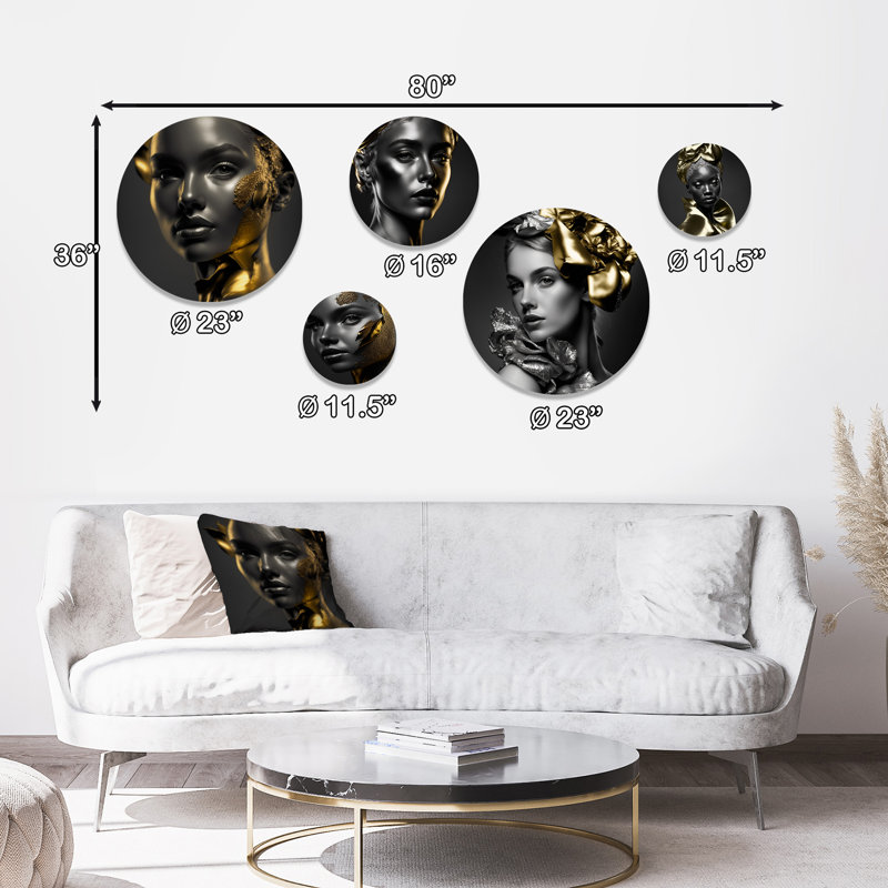 Ensemble de 5 décorations murales en V noir et or Elegance