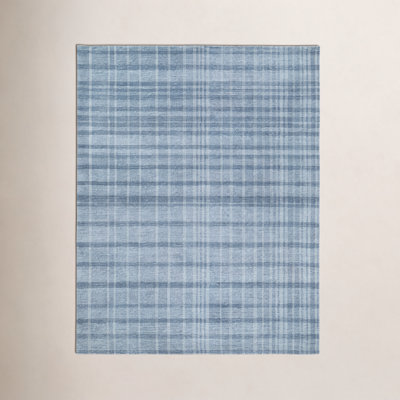 Sanura Blue Hand-Tufted Plaid Wool Rug