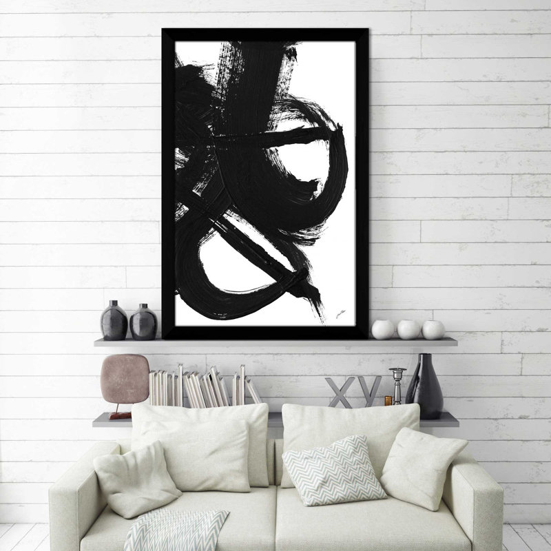 «Noir Strokes II» par Gina Ritter, H 27,5 po x l 21,5 po x P 0,75 po, Cadre noir