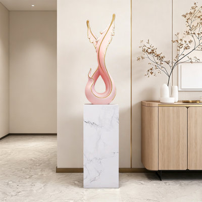 Rose + or + résine blanche en forme libre + objet décoratif en marbre