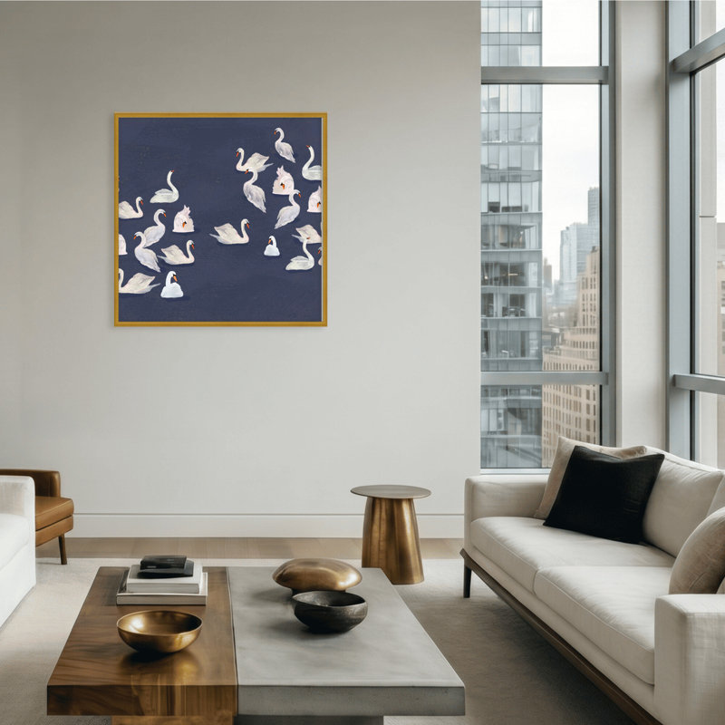 Ensemble moderne inspiré de la nature: Seran Swan par Chichi Décor, H 24 po x l 24 po, Impression encadrée, Doré