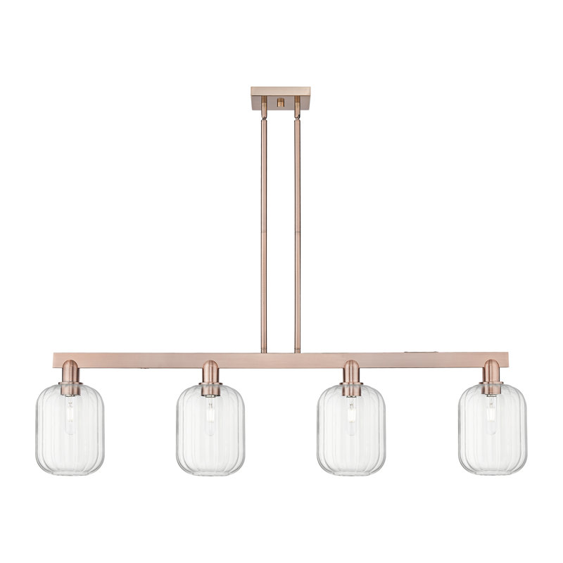 Luminaire suspendu pour îlot 4 lumières Hailsham, Clair, Cuivre antique