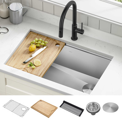 KRAUS Kore™ Workstation 30-inch L Undermount 16 Gauge Single Bowl Stainless Steel Kitchen Sink with Accessories