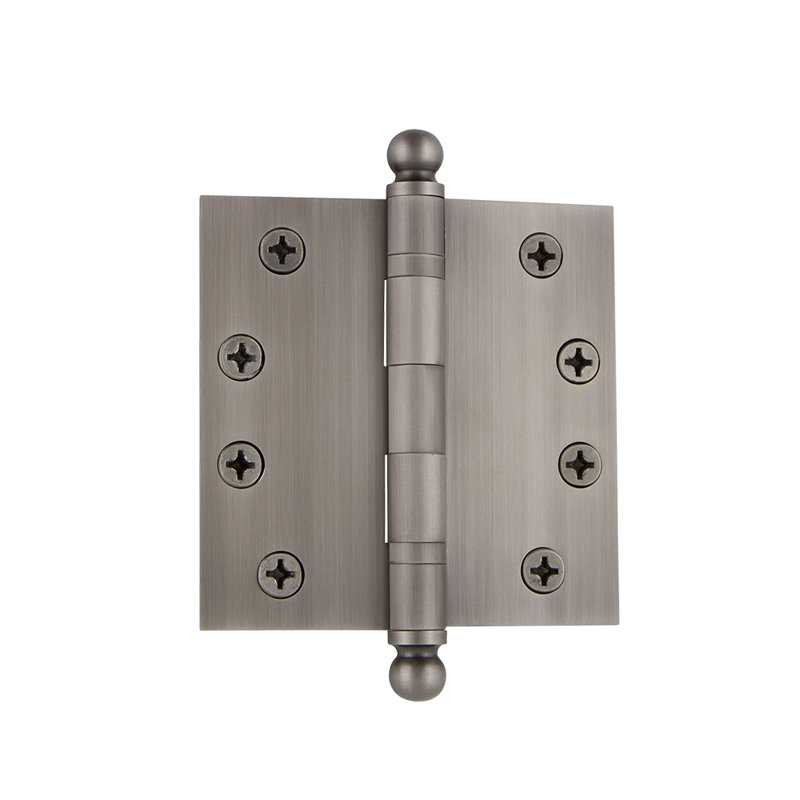 Nostalgic Warehouse 4" x 4" Ball Tip Heavy Duty Hinge with Square Corners, Antique Pewter