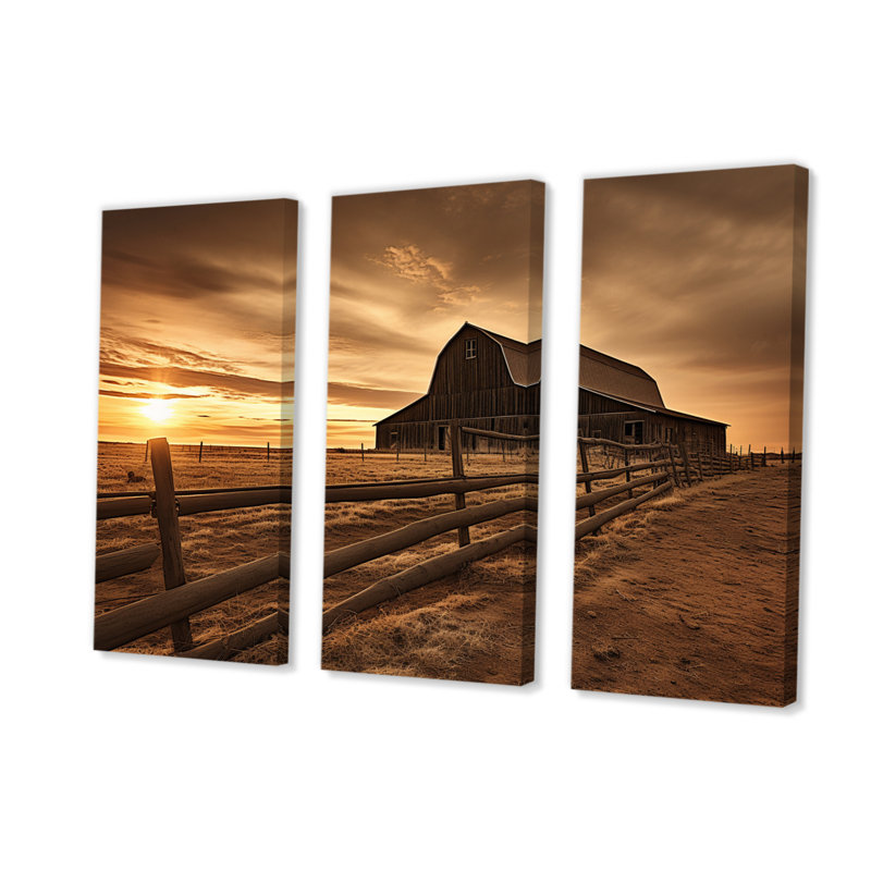 Paysage de grange au crépuscule II, reproduction sur toile 3 pièces, H 40 po x l 60 po x P 1 po, Wrapped Canvas
