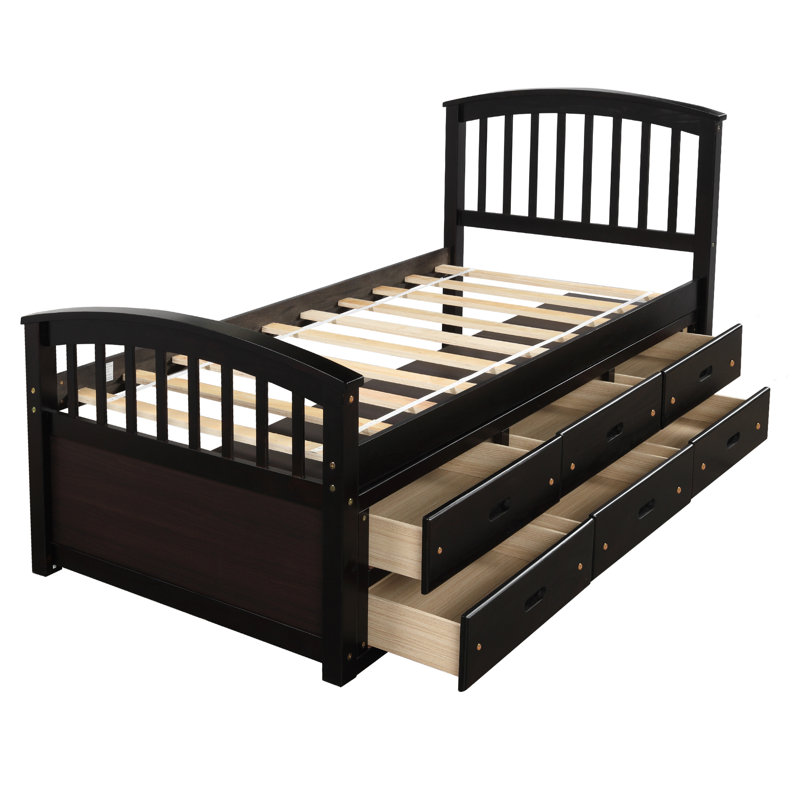 Lit standard 6 tiroirs en bois massif, Espresso