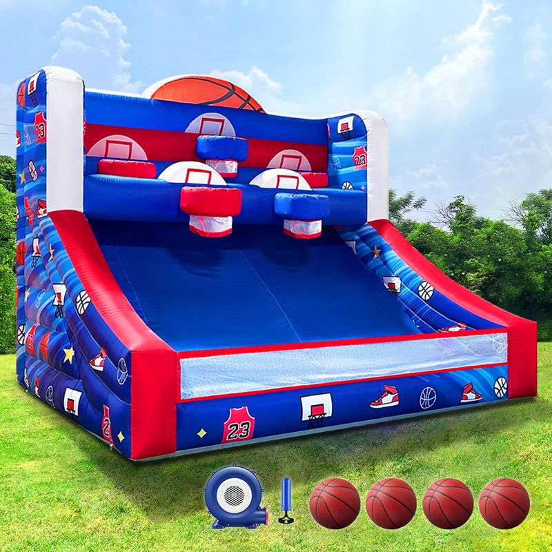 13Ft Inflatable Basketball Hoop Game with 5 Hoops & Blower – Includes Balls & Carry Bag