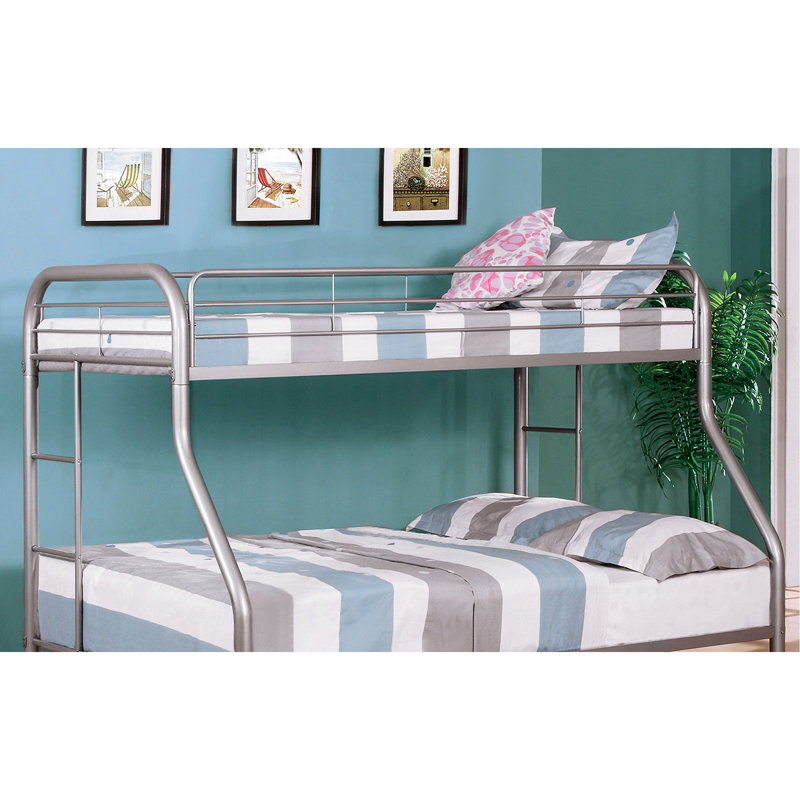 Lit superposé simple au-dessus de double en métal argenté avec matelas de conception contemporaine attaché prêt pour la chambre à coucher