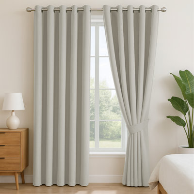 Linen Blend Blackout Curtain Panels – Thermal Insulated Eyelet Grommet Room Darkening Window Drapes for Bedroom & Living Room (Set of 2)