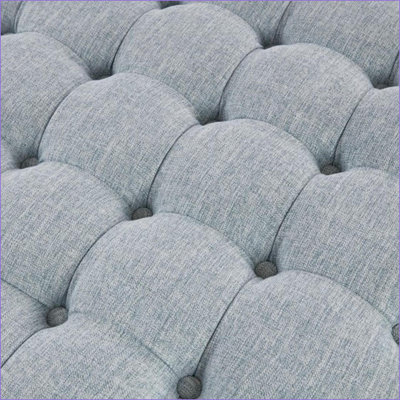 Ottoman, 32'' Round Tufted Skirted Cocktail with Black Noir Legs | Upholstered | Charcoal Grey