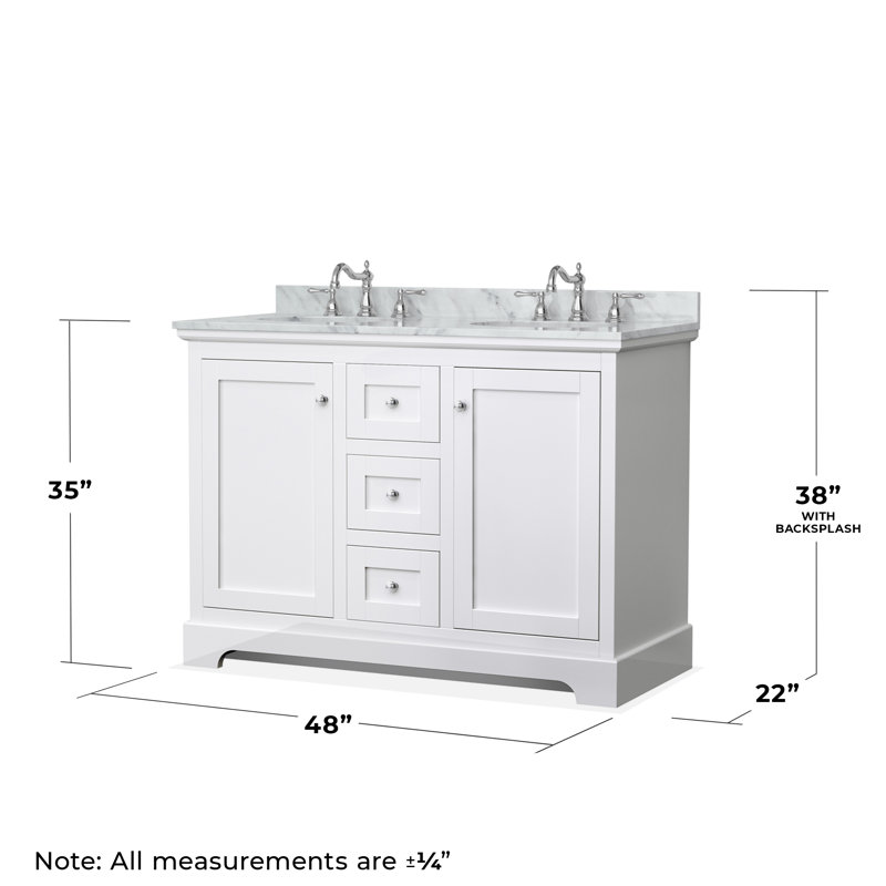 Ensemble de meuble-lavabo double 48 po avec miroir Avery, Blanc, Chrome poli