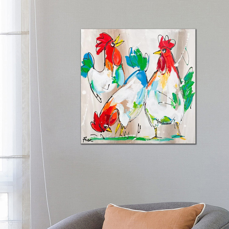 Cocks Talking - Wrapped Canvas Painting, 66.04 cm H x 66.04 cm W x 1.91 cm D