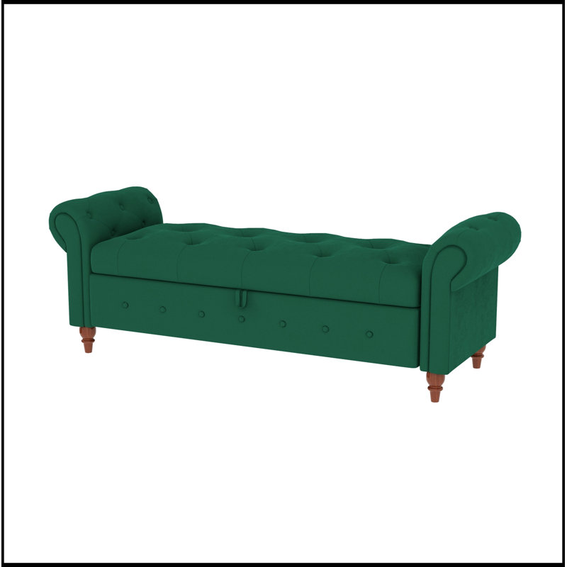 Banc avec siège capitonné et accoudoirs, Vert foncé