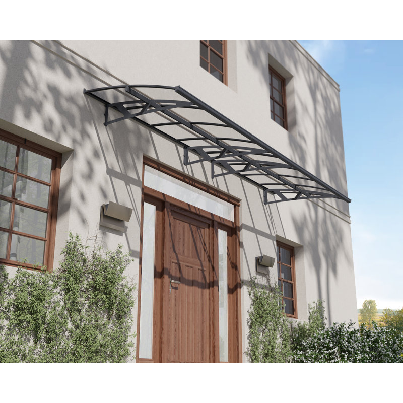 Palram - Canopia Amsterdam 15' W x 4' 7" D Acrylic Galvanized Steel Stationary Slope Door and Window Awning Gray/Clear