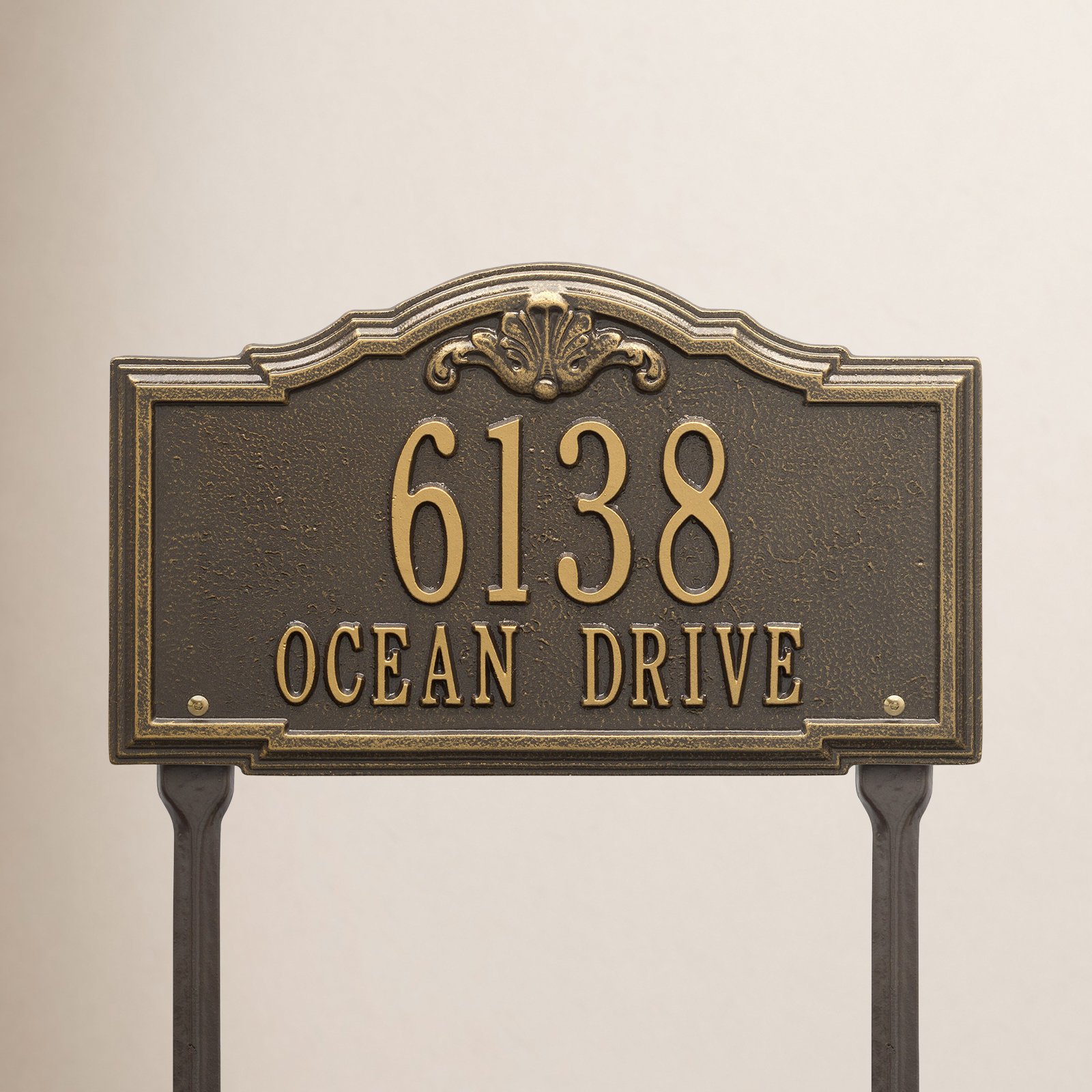 Gatewood 2-Line Lawn Address Sign, Bronze/Gold, Yes