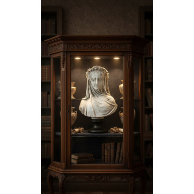 14" Veiled Maiden Bust Statue - Antiqued White Cast Stone Resin Decor