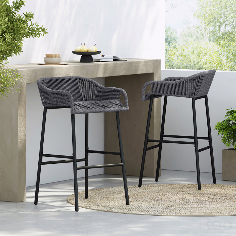 Ensemble de 2 tabourets de bar d'extérieur, corde gris foncé, Gris foncé